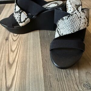 Charles by Charles Davis Black and Snake Print Wedge Sandals